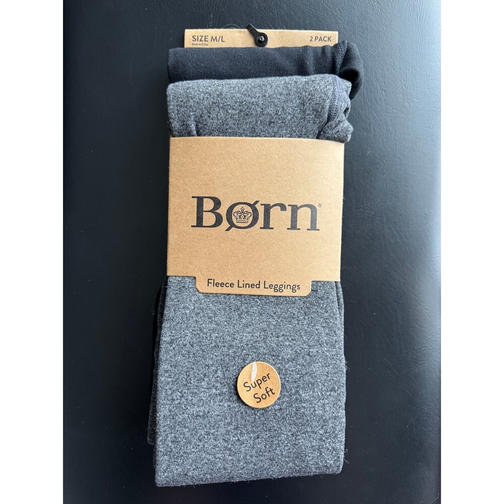BORN 2 Pack Soft Fleece Lined Leggings Womens Sz M/L Grey & Black Warm Cozy NEW